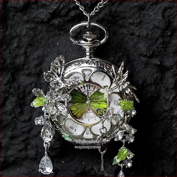 Пеперуден джобен часовник с подвижен реален пеперуден екземпляр, подходящ подарък за момичета и приятелки (водоустойчивост 35 м; електронен механизъм; силиконов корпус; кръгъл циферблат; ABS стъкло)