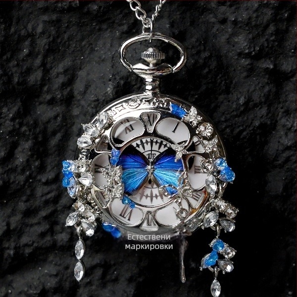 Пеперуден джобен часовник с подвижен реален пеперуден екземпляр, подходящ подарък за момичета и приятелки (водоустойчивост 35 м; електронен механизъм; силиконов корпус; кръгъл циферблат; ABS стъкло)