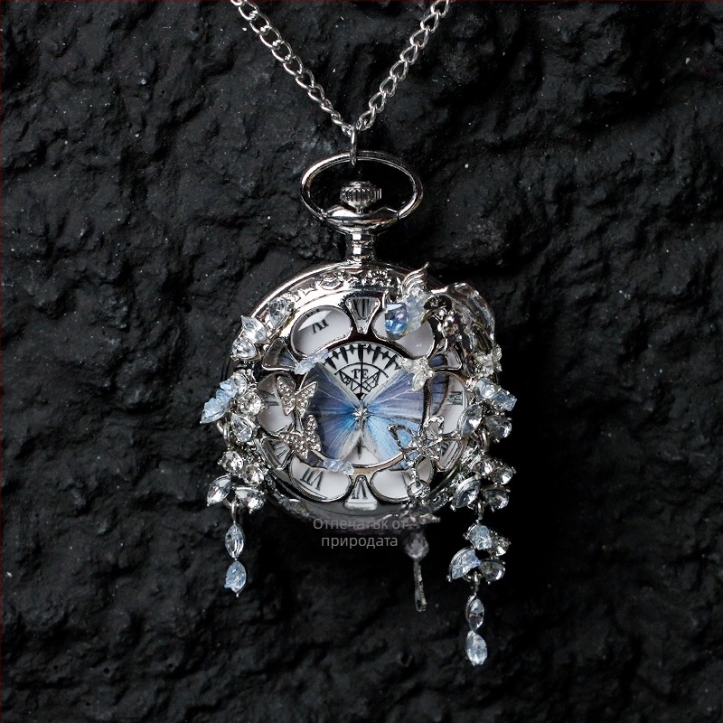 Пеперуден джобен часовник с подвижен реален пеперуден екземпляр, подходящ подарък за момичета и приятелки (водоустойчивост 35 м; електронен механизъм; силиконов корпус; кръгъл циферблат; ABS стъкло)