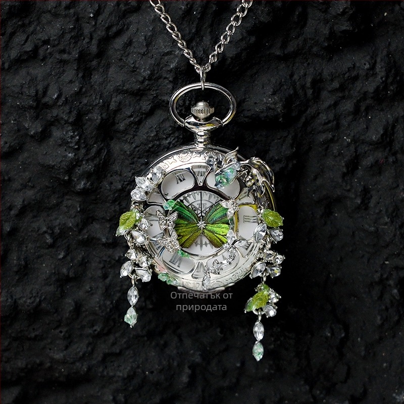 Пеперуден джобен часовник с подвижен реален пеперуден екземпляр, подходящ подарък за момичета и приятелки (водоустойчивост 35 м; електронен механизъм; силиконов корпус; кръгъл циферблат; ABS стъкло)