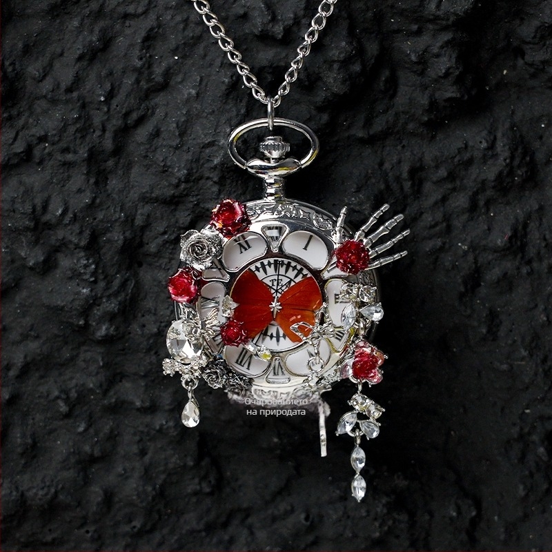 Пеперуден джобен часовник с подвижен реален пеперуден екземпляр, подходящ подарък за момичета и приятелки (водоустойчивост 35 м; електронен механизъм; силиконов корпус; кръгъл циферблат; ABS стъкло)