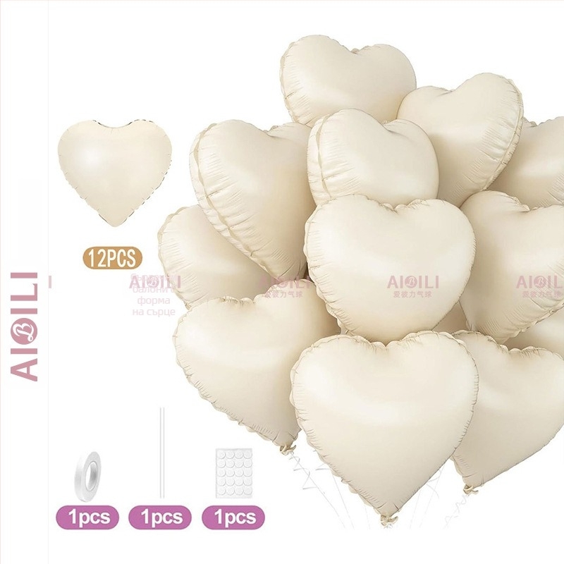 Балони от алуминиево фолио със сърцевидна форма, комплект 12 бр., Aubrey, за рожден ден и Ден на влюбените
