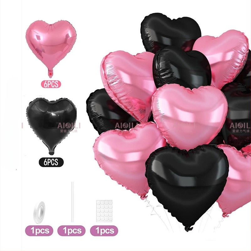 Балони от алуминиево фолио със сърцевидна форма, комплект 12 бр., Aubrey, за рожден ден и Ден на влюбените