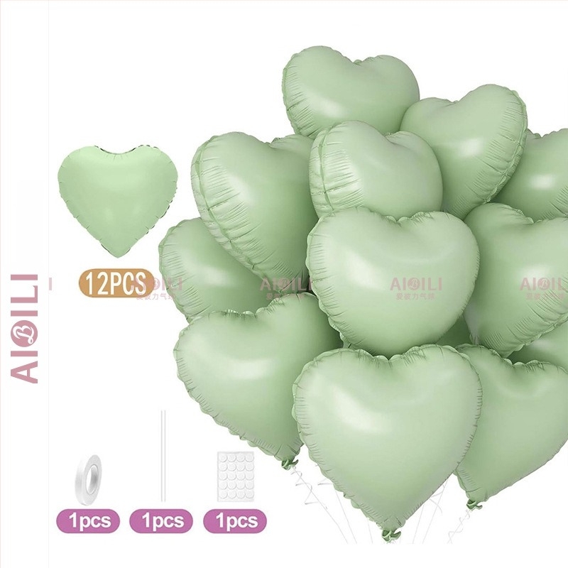 Балони от алуминиево фолио със сърцевидна форма, комплект 12 бр., Aubrey, за рожден ден и Ден на влюбените