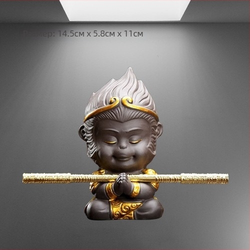 Комплект чайни питомци от пясъчна глина, включва жаба, Pixiu, Сун Укун и драконова костенурка; ретро стил; първокласно качество; пуснат през 2023 г.