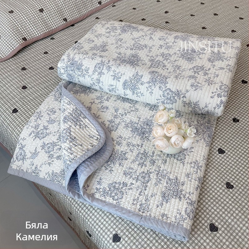 Комплект покривала за легло от три части, 100% памук, шарка на райета, тъкана твил, реактивен печат, подходящ за всички сезони