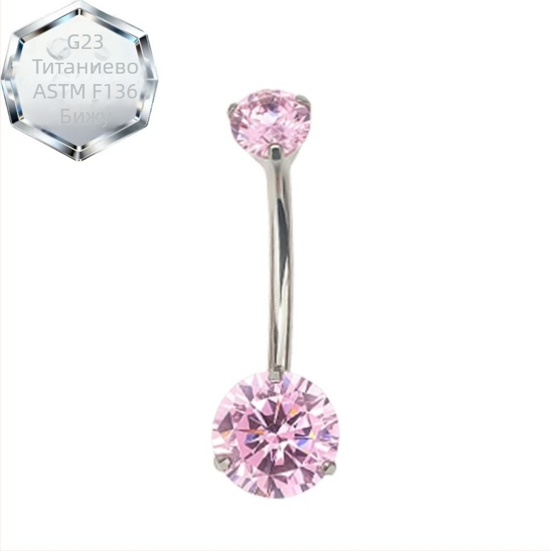 Двоен пъпен пръстен – титаниева сплав, 5A цирконий, геометричен дизайн, диамантова обработка, вътрешна спирала