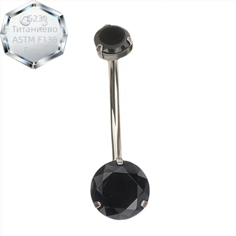 Двоен пъпен пръстен – титаниева сплав, 5A цирконий, геометричен дизайн, диамантова обработка, вътрешна спирала