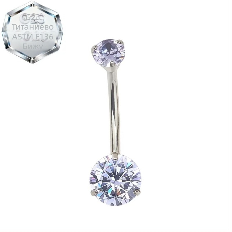 Двоен пъпен пръстен – титаниева сплав, 5A цирконий, геометричен дизайн, диамантова обработка, вътрешна спирала