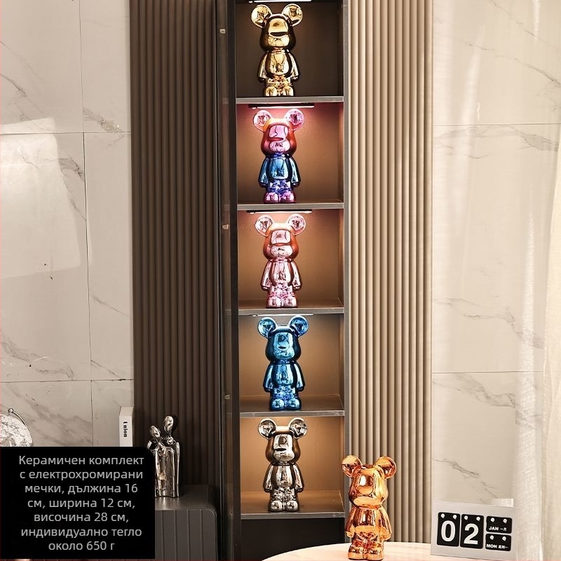 Декоративни керамични мечки фигури с електроплакиране, стил лайт лукс за модерен дом, персонализируеми