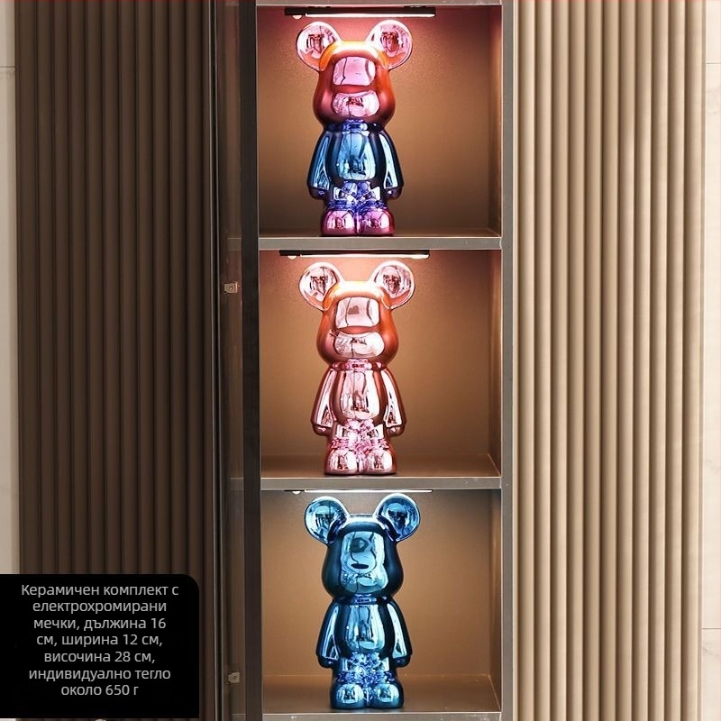 Декоративни керамични мечки фигури с електроплакиране, стил лайт лукс за модерен дом, персонализируеми