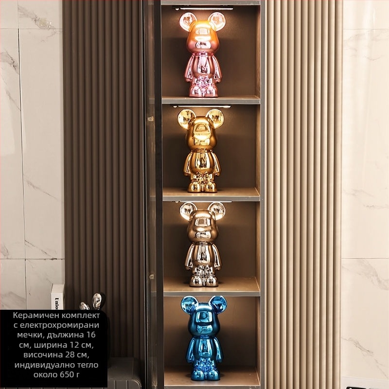 Декоративни керамични мечки фигури с електроплакиране, стил лайт лукс за модерен дом, персонализируеми
