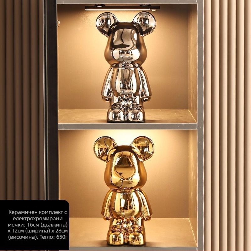 Декоративни керамични мечки фигури с електроплакиране, стил лайт лукс за модерен дом, персонализируеми