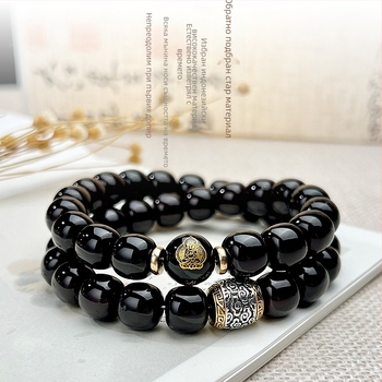 Гривна Bodhi корен мъниста, двойно кръгла ромбова форма, полирана повърхност, природен стил, унисекс, 40 броя