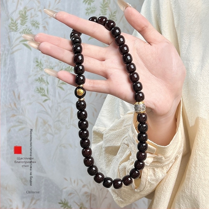 Гривна Bodhi корен мъниста, двойно кръгла ромбова форма, полирана повърхност, природен стил, унисекс, 40 броя