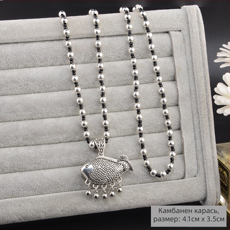 Пуловерна верига, дълга огърлица с ресни висулка, ретро етно стил