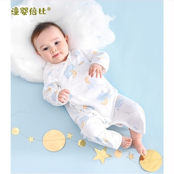 Новородено гащеризон от 100% памук с дълги ръкави, унисекс, наклонено закопчаване с връзка и мотив пеперуда