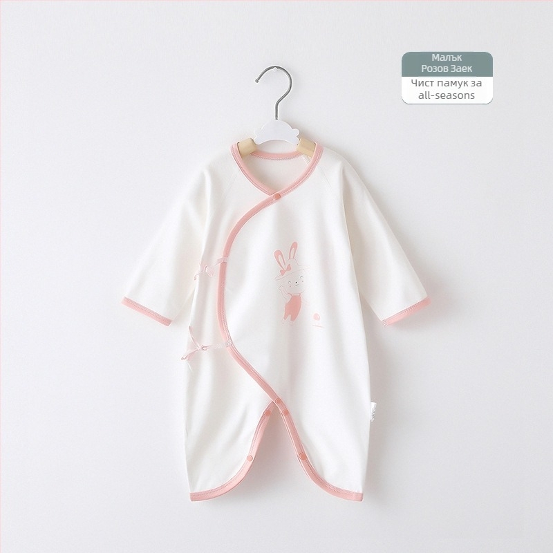 Новородено гащеризон от 100% памук с дълги ръкави, унисекс, наклонено закопчаване с връзка и мотив пеперуда