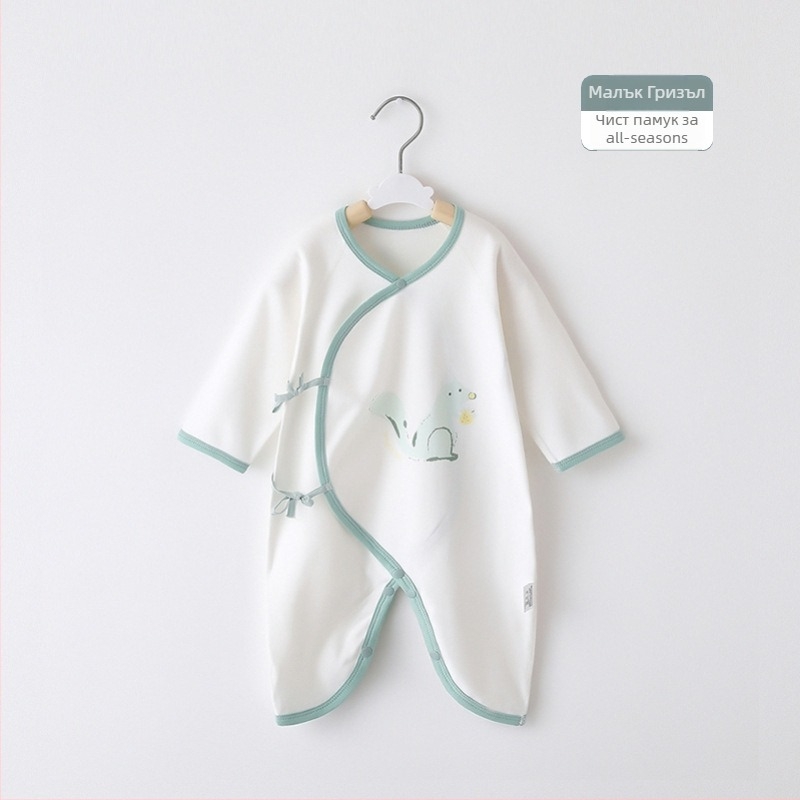 Новородено гащеризон от 100% памук с дълги ръкави, унисекс, наклонено закопчаване с връзка и мотив пеперуда