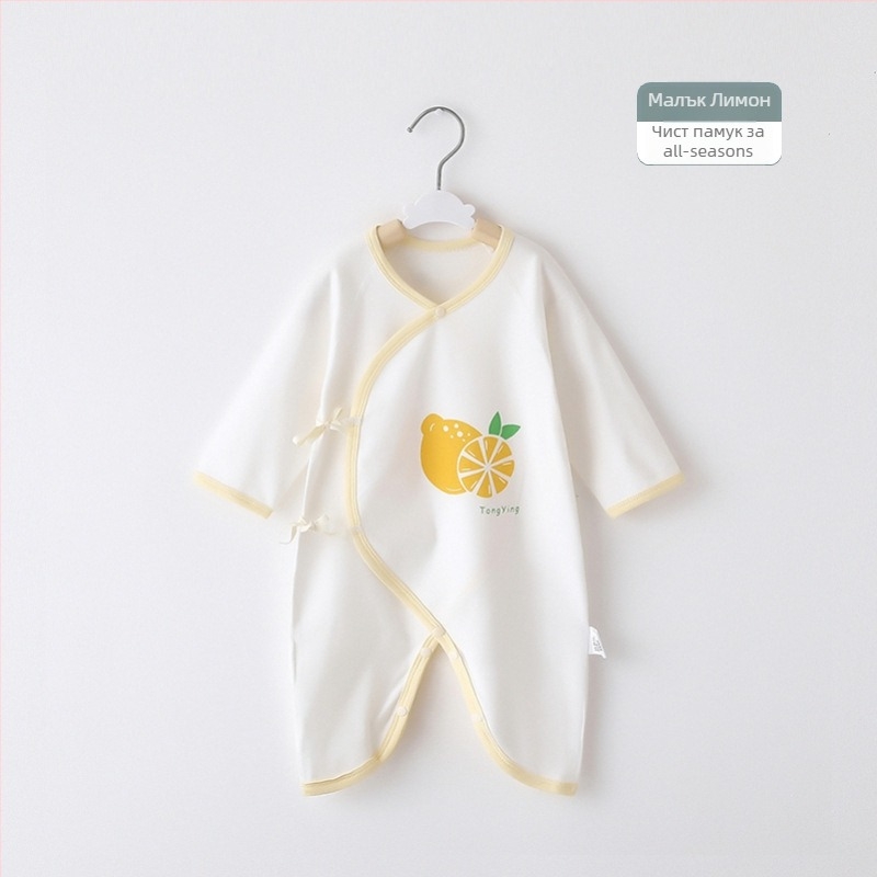 Новородено гащеризон от 100% памук с дълги ръкави, унисекс, наклонено закопчаване с връзка и мотив пеперуда