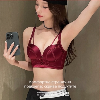 Сутиен с 3/4 чашка, формовани чашки с горно тънки и долно дебели, без стоманени пръти, презрамки фиксирани двойни, задно четириредово закопчаване, чашки памук, основна материя: найлон, подплата: спандекс