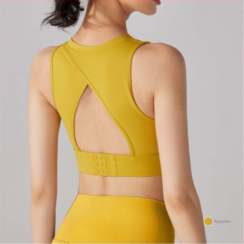 Спортен сутиен с 3/4 формована чашка, фиксирани двойни презрамки, 5A антибактериална найлонова тъкан, основна материя 81% найлон