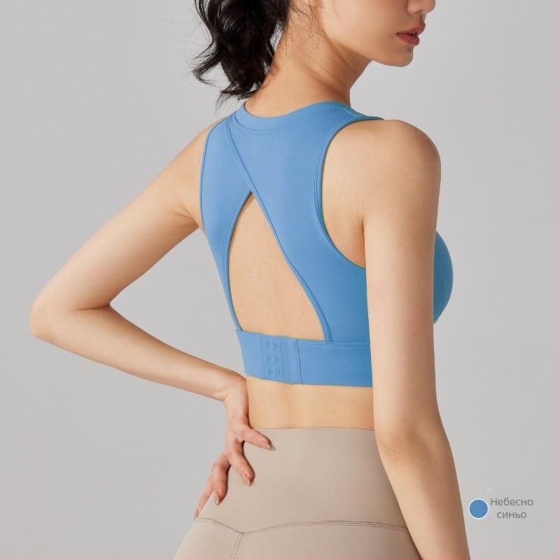Спортен сутиен с 3/4 формована чашка, фиксирани двойни презрамки, 5A антибактериална найлонова тъкан, основна материя 81% найлон