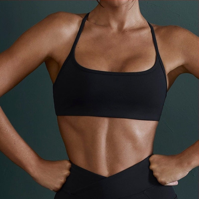 WONTTO Спортен сутиен за йога с формована чашка, найлон 69% + спандекс 31%, подплата: спандекс 30–50%, фиксирани двойни презрамки, за бягане и фитнес