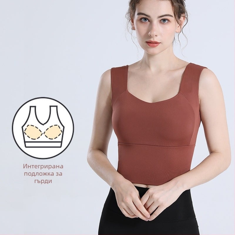 Спортен сутиен за жени с анти-увисване и защита при бягане, оформящ гръб, еднослойна конструкция, пълна чашка, чашка със средна форма, фиксирани двойни презрамки, предна закопчалка, подходящ за бягане, фитнес и йога