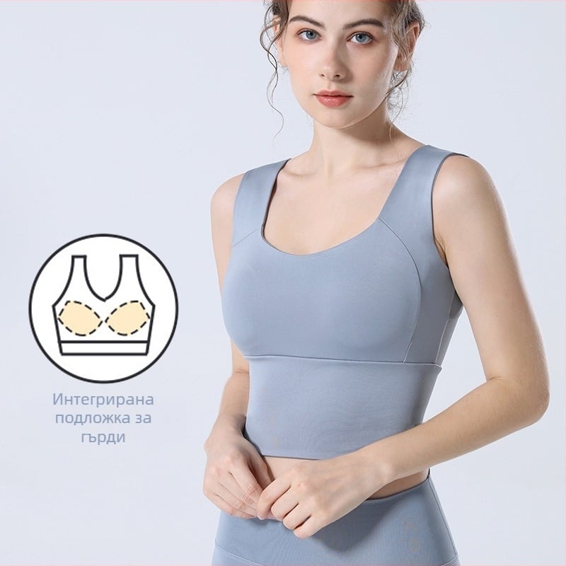 Спортен сутиен за жени с анти-увисване и защита при бягане, оформящ гръб, еднослойна конструкция, пълна чашка, чашка със средна форма, фиксирани двойни презрамки, предна закопчалка, подходящ за бягане, фитнес и йога