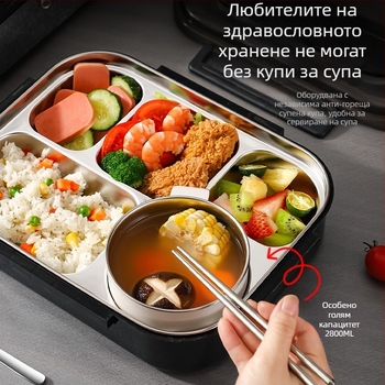 Кутия за обяд, 316 неръждаема стомана, безопасна за микровълнова печка, капацитет 1–2 л, квадратна еднослойна конструкция, подходяща за ученици.