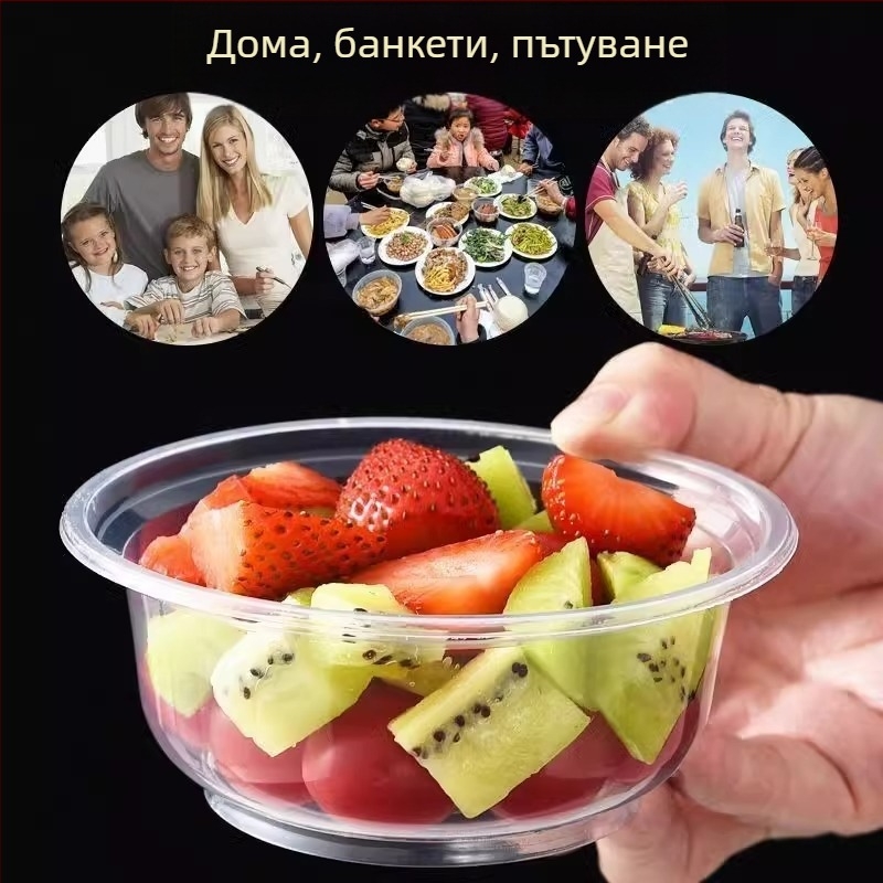 Еднократен пластмасов комплект съдове за хранене, 30 броя в кутията, биоразградим, неподходящ за микровълнова, Hanggrids