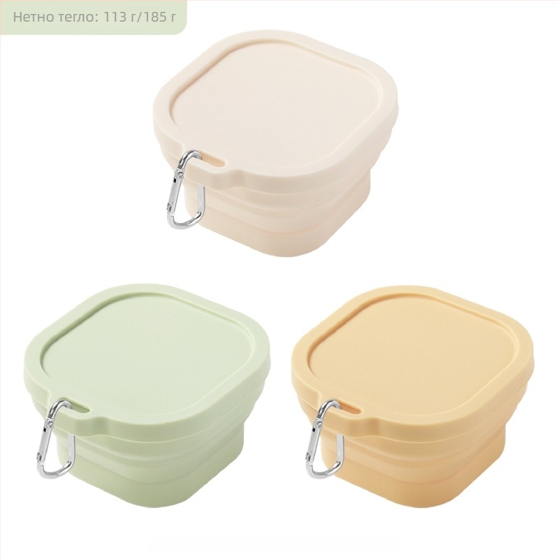 Силиконова сгъваема квадратна кутия за обяд – запечатана, подходяща за микровълнова печка, запазва свежест, капацитет 301–800 ml