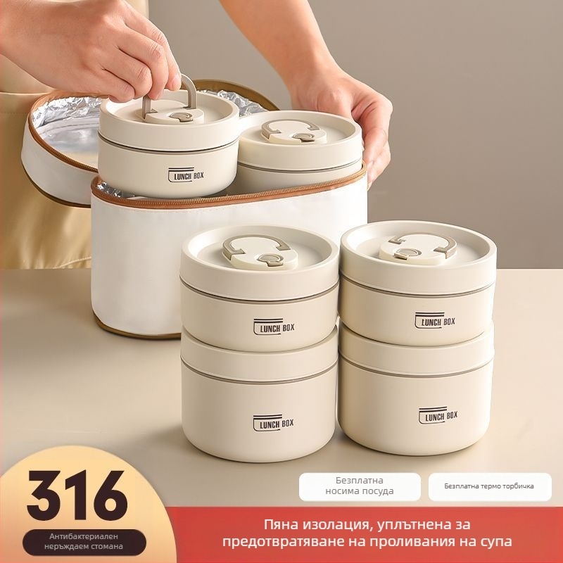Кутия за обяд от неръждаема стомана, термоизолирана, кръгла, водонепропусклива, 501-800 мл, еднослойна