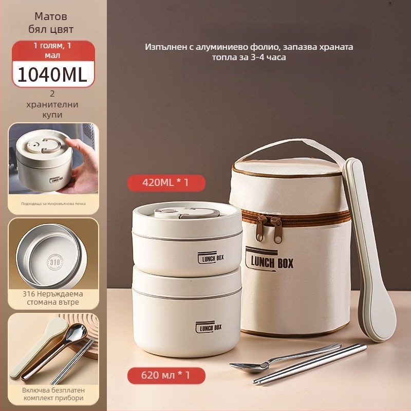 Кутия за обяд от неръждаема стомана, термоизолирана, кръгла, водонепропусклива, 501-800 мл, еднослойна