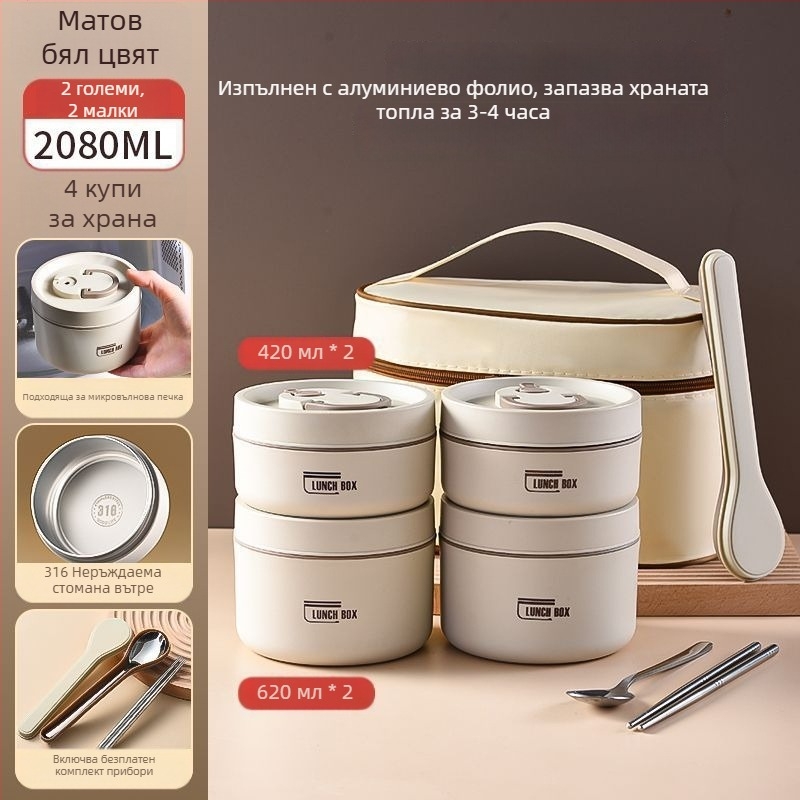 Кутия за обяд от неръждаема стомана, термоизолирана, кръгла, водонепропусклива, 501-800 мл, еднослойна