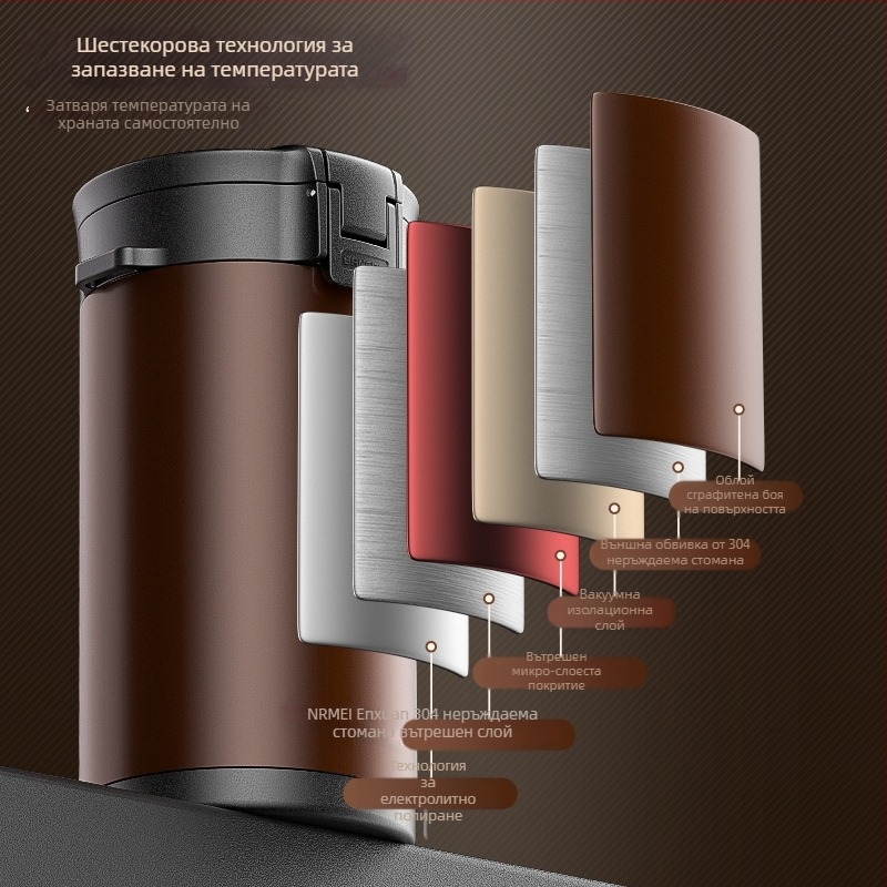 Enermei изолирана кутия за обяд, 316 неръждаема стомана, четири слоя, кръгъл дизайн