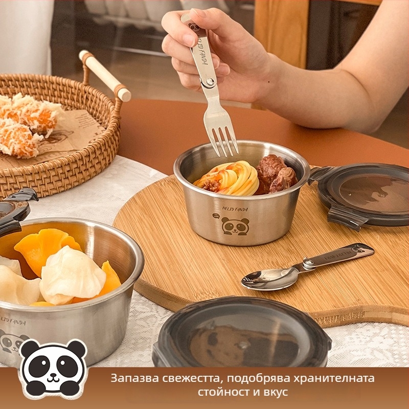 304 неръждаема стомана, кръгла кутия за хранене за запазване на свежест Bear Family модел, капацитет 1–2 л, печатано лого, възможност за персонализация