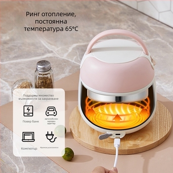 Електрическа кутия за обяд с безводно отопление, вътрешна тава от 304 неръждаема стомана, 20W, 220V, USB или автомобилно захранване, поддържа топло при включване