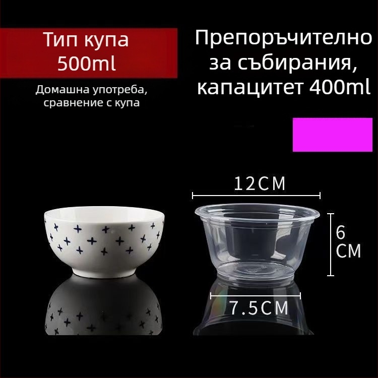 Еднократна пластмасова купа за хранене – кръгла, прозрачна, капацитет 360–1000 ml