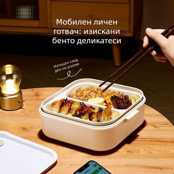 Електрическа кутия за обяд с безводно нагряване, изолирана с двойно отделение, капацитет 1 л или по-малък, контрол на температурата