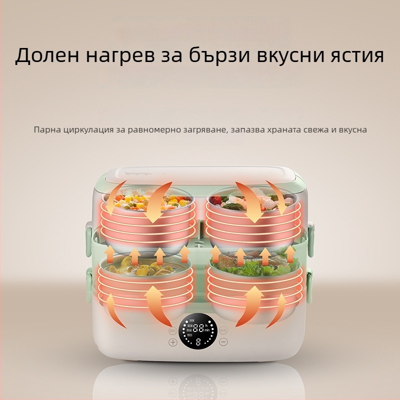 Електрическа кутия за обяд, 2.0 л капацитет, 300W, неръждаема вътрешна тава, 110–220V, функция подгряване