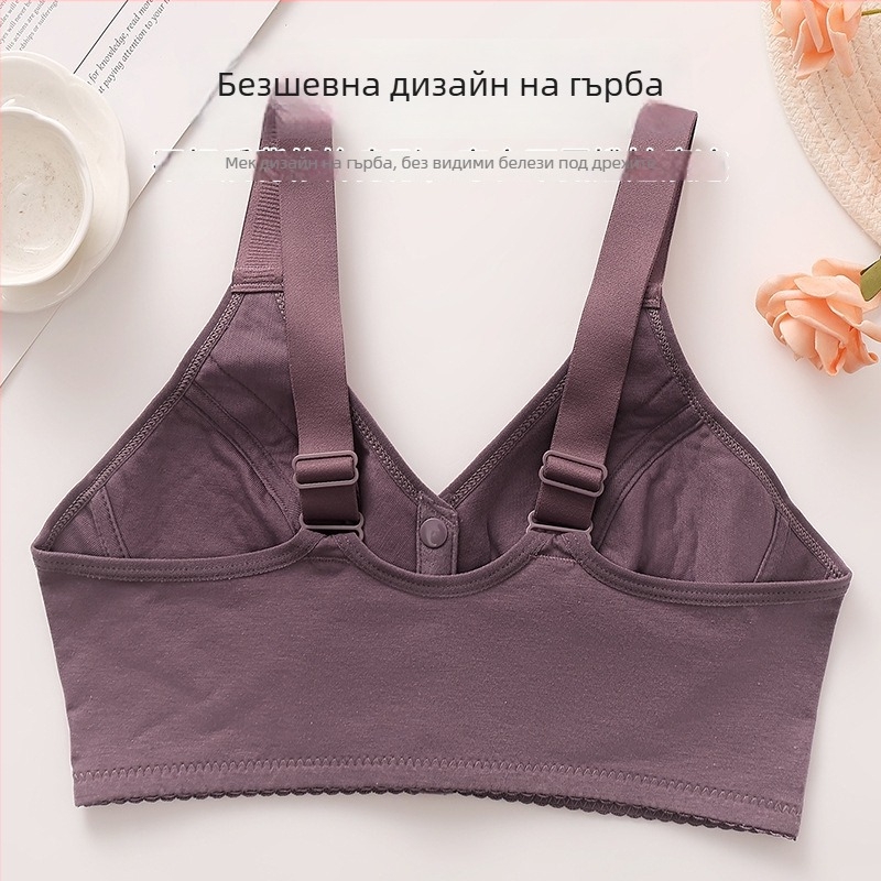 Сутиен без жица, стил жилетка, дантелена, ултра тънка формована чашка, предно копче, фиксирани двойни презрамки, найлон с еластан
