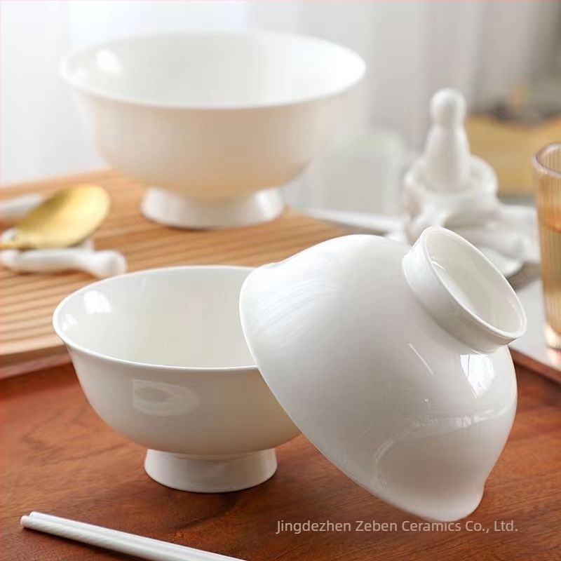 Bone China купа за супа, бяла, голям размер, микровълнова безопасна, за дома, рамен и инстант лапша