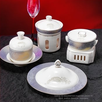 Порцеланов сервиз за хотелски маси, китайски стил, надгравена глазура, персонализация и печат на лого