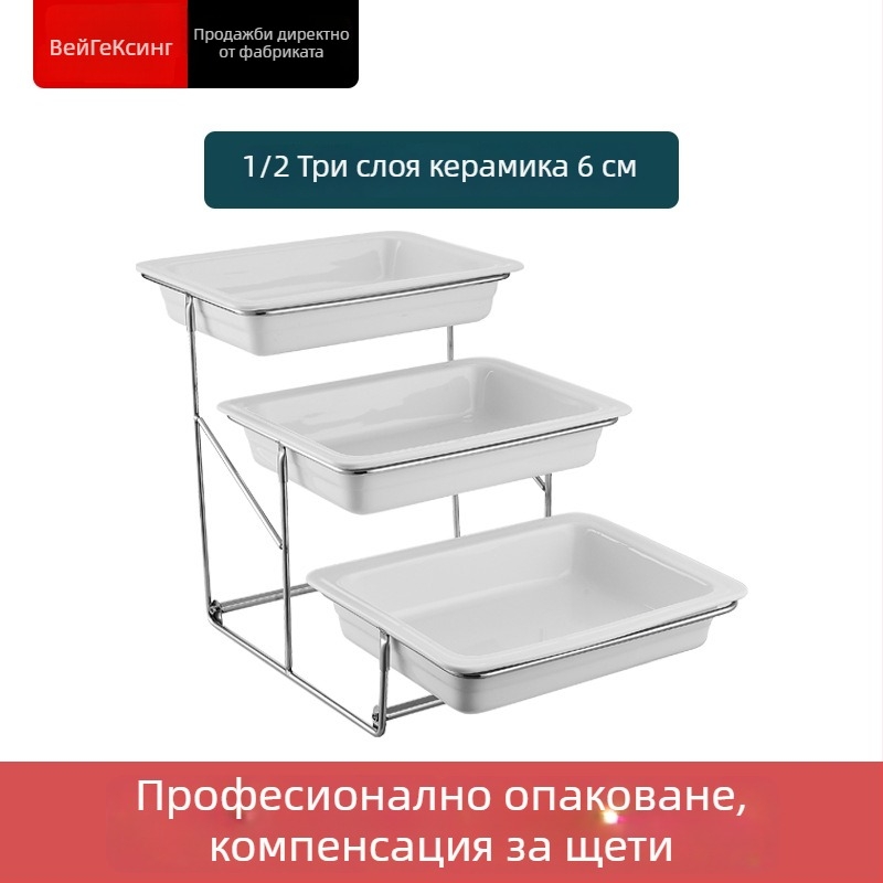 Керамична вътрешна купа за бюфетна печка за поддържане на топлина, с правоъгълна чиния за хранене и кръгла керамична плоча, Jiaojiexing, подходяща за хотели и ресторанти