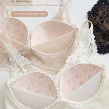 Дантелено бельо във френски стил за жени, V-образно деколте, чашка 3/4, тънко формовани чашки, найлонова материя