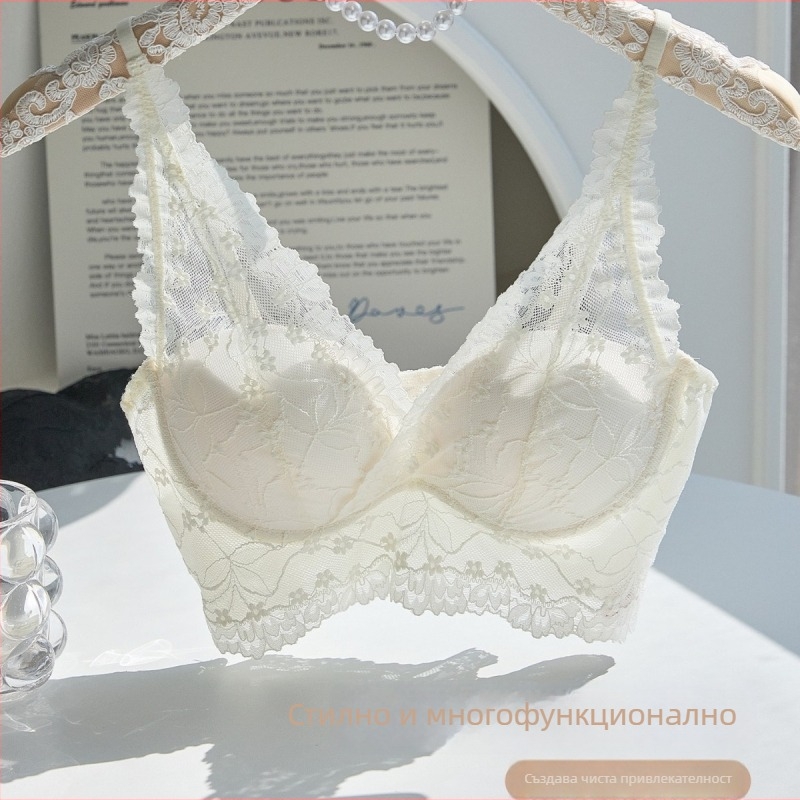 Дантелено бельо във френски стил за жени, V-образно деколте, чашка 3/4, тънко формовани чашки, найлонова материя