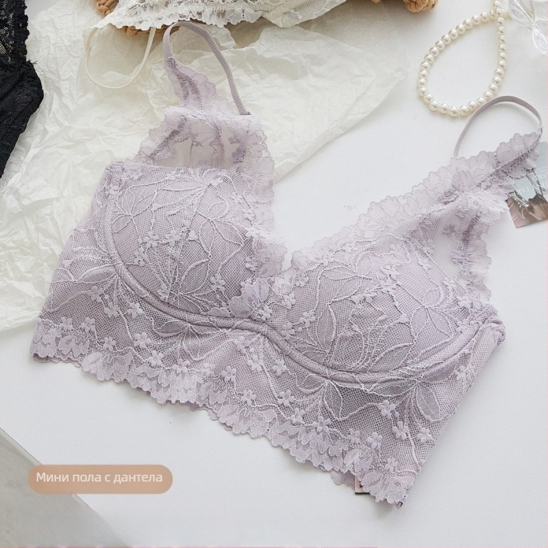Дантелено бельо във френски стил за жени, V-образно деколте, чашка 3/4, тънко формовани чашки, найлонова материя