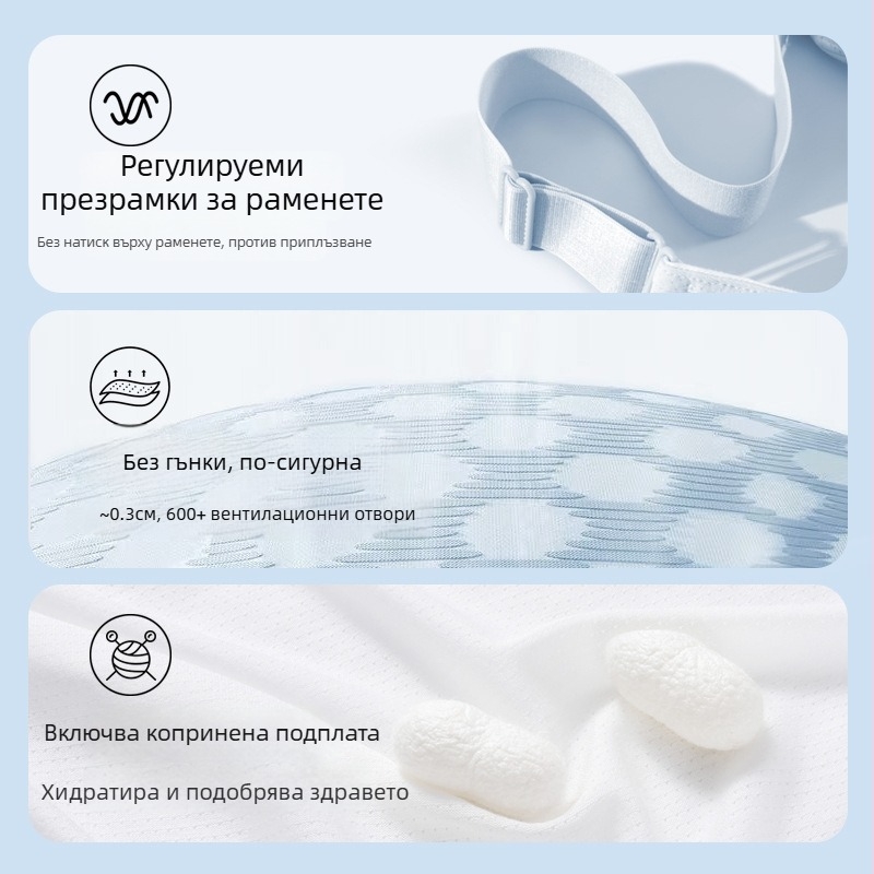 Бюстгалтер потник стил безжичен, предно закопчаване, ултра тънки чашки, подплата вискоза 80–90%, основна материя - найлон